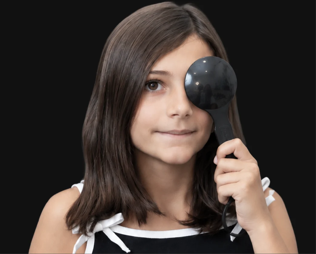 Child during a myopia vision check