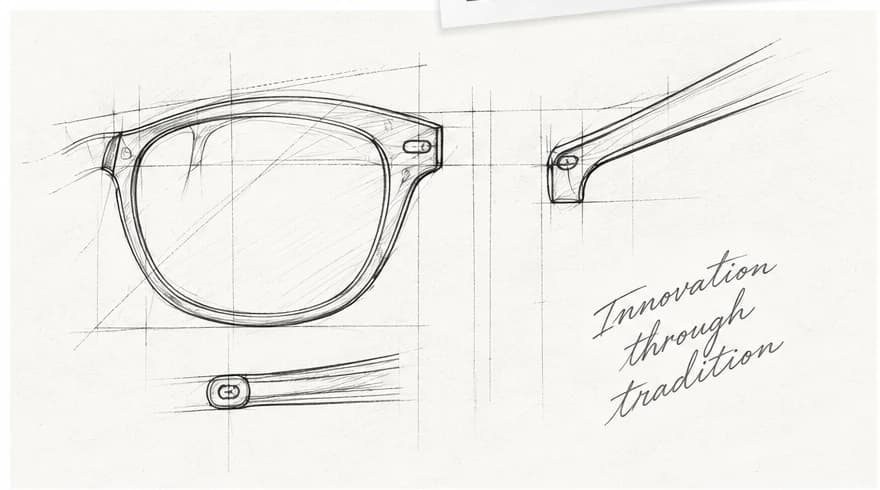 Pencil study of an acetate frame captioned “Innovation through tradition”
